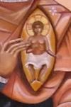 <b>Maria indica con la destra il Figlio di Dio: ora è suo Figlio. </b> É nella mandorla, seme che porta e nasconde l’Albero della Vita. Grazie a lei sarà offerto agli uomini “perché